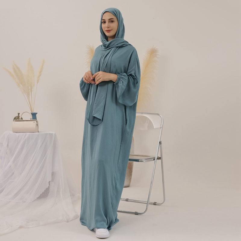 Robe Abaya unie avec foulard hijab, 13 couleurs au choix