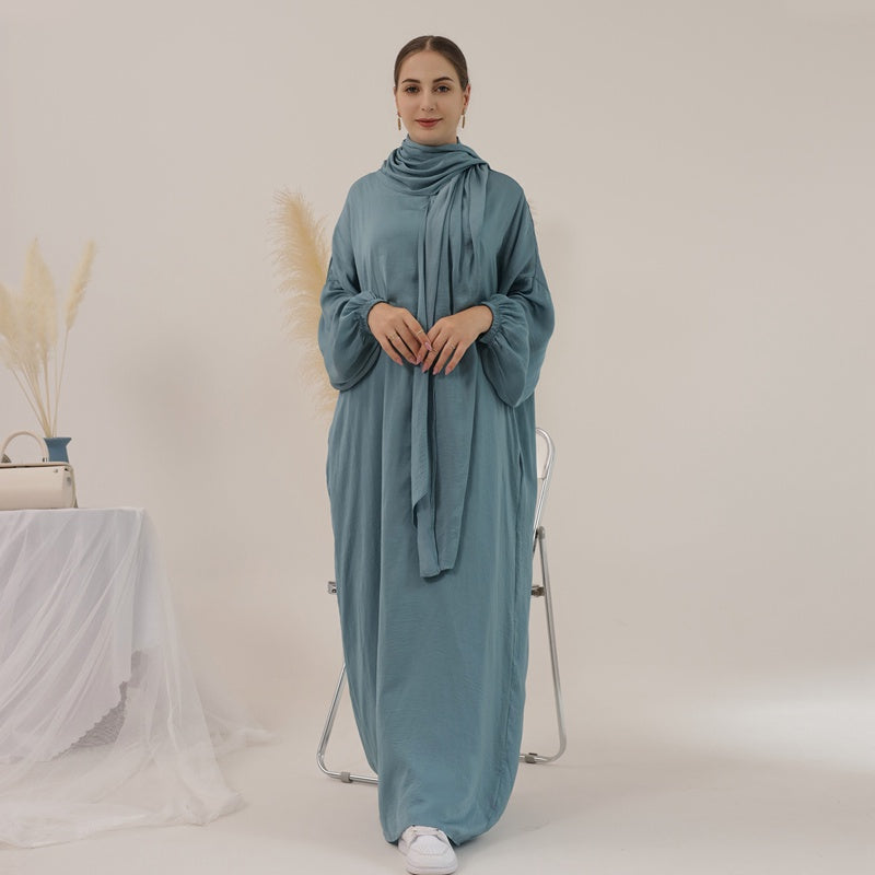 Robe Abaya unie avec foulard hijab, 13 couleurs au choix