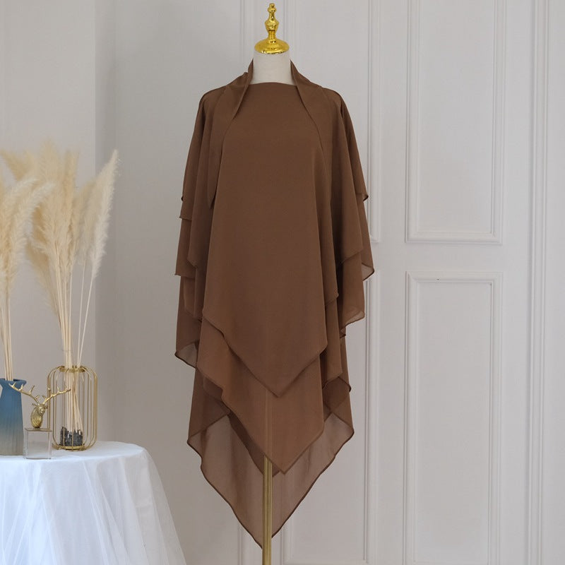 Khimar long en mousseline à 3 couches, 11 options de couleurs