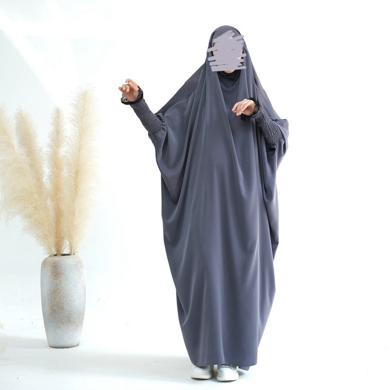 Robe de prière jilbab abaya à volants avec poignets en dentelle satinée
