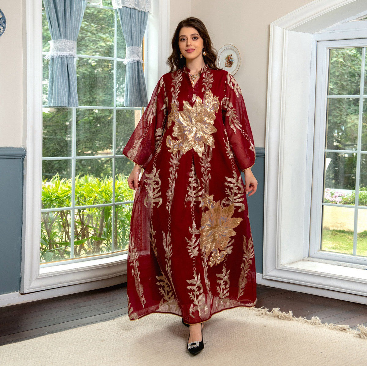 Sequins Evening Party Women Kaftan Dress Jalabiya