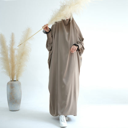 Robe de prière jilbab abaya à volants avec poignets en dentelle satinée