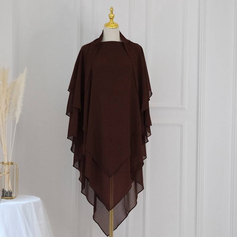 Khimar long en mousseline à 3 couches, 11 options de couleurs