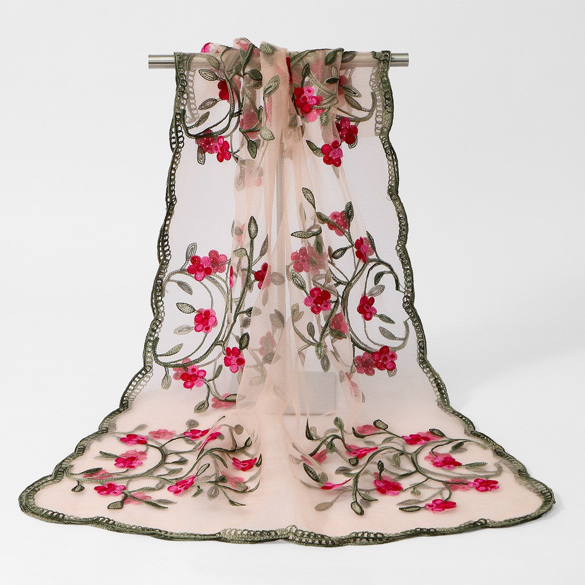 Muslim Women Floral Embroidered Lace Hijab Scarf #26VE154