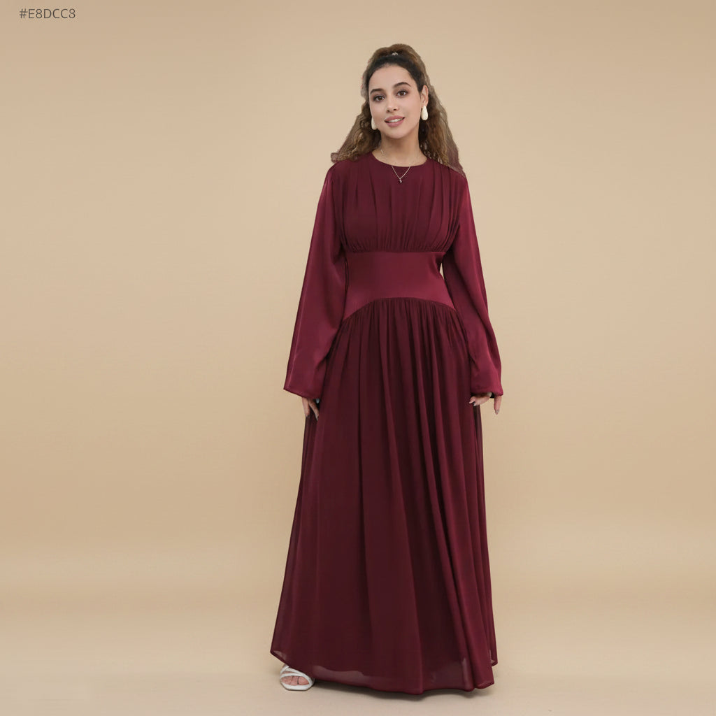 Muslim Women Double-layer Chiffon Waist Abaya Dress #261330
