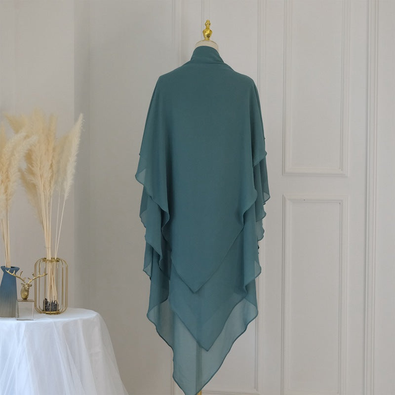 Khimar long en mousseline à 3 couches, 11 options de couleurs