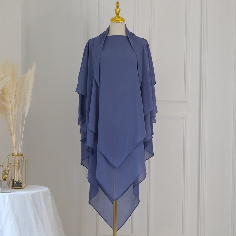 Khimar long en mousseline à 3 couches, 11 options de couleurs
