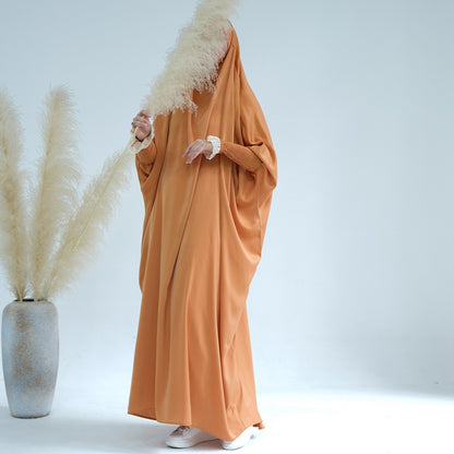 Robe de prière jilbab abaya à volants avec poignets en dentelle satinée