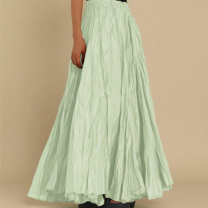Modest Pleated Plain Solid Color Long Skirt #2603001