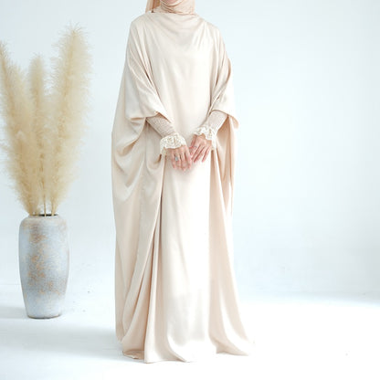 Robe de prière jilbab abaya à volants avec poignets en dentelle satinée