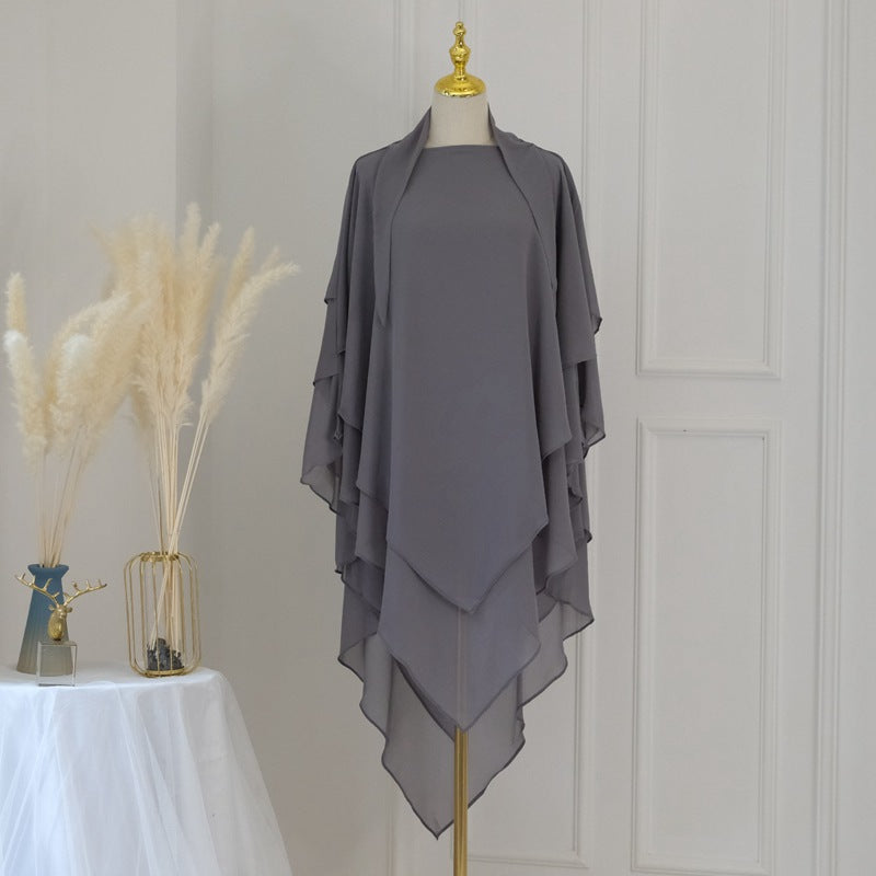 Khimar long en mousseline à 3 couches, 11 options de couleurs