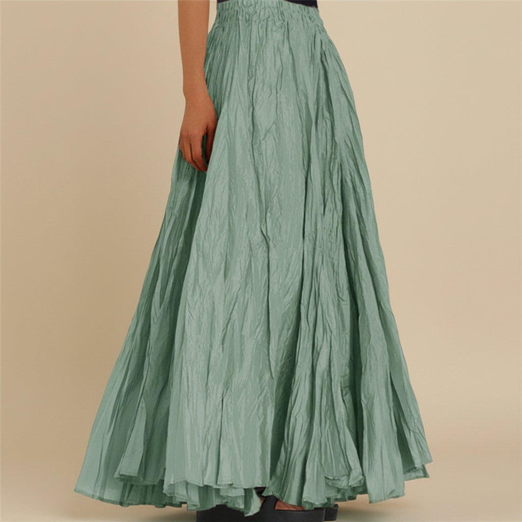 Modest Pleated Plain Solid Color Long Skirt #2603001