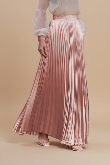 Glossy Accordion Pleated Modest Maxi Skirt #261882