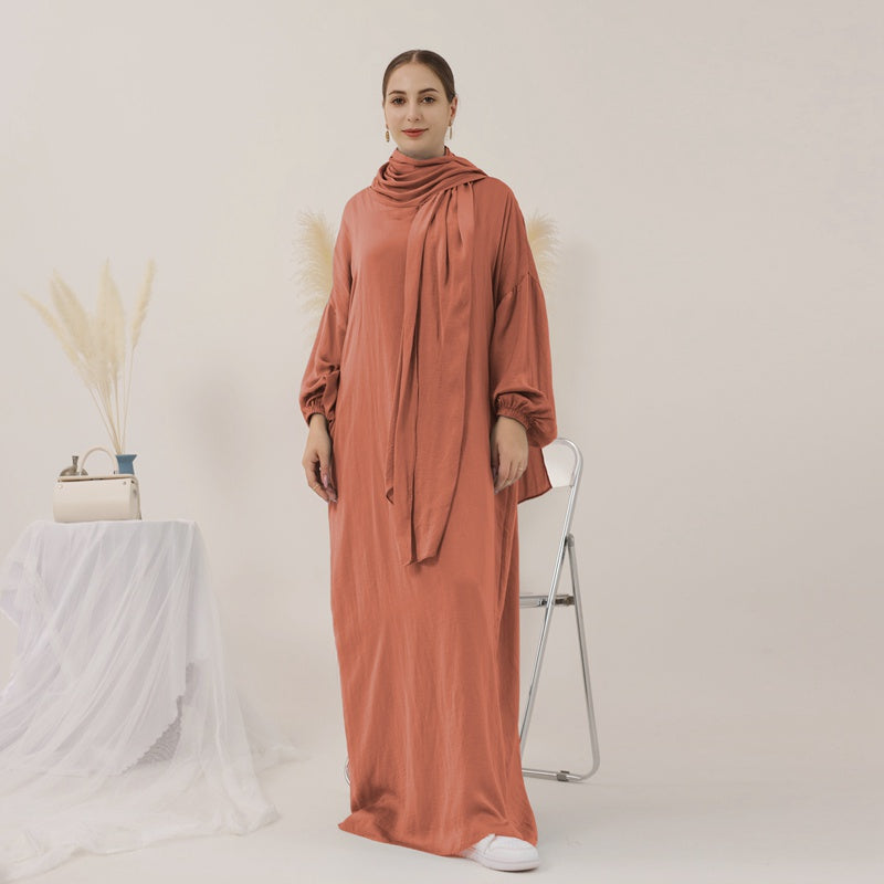 Robe Abaya unie avec foulard hijab, 13 couleurs au choix