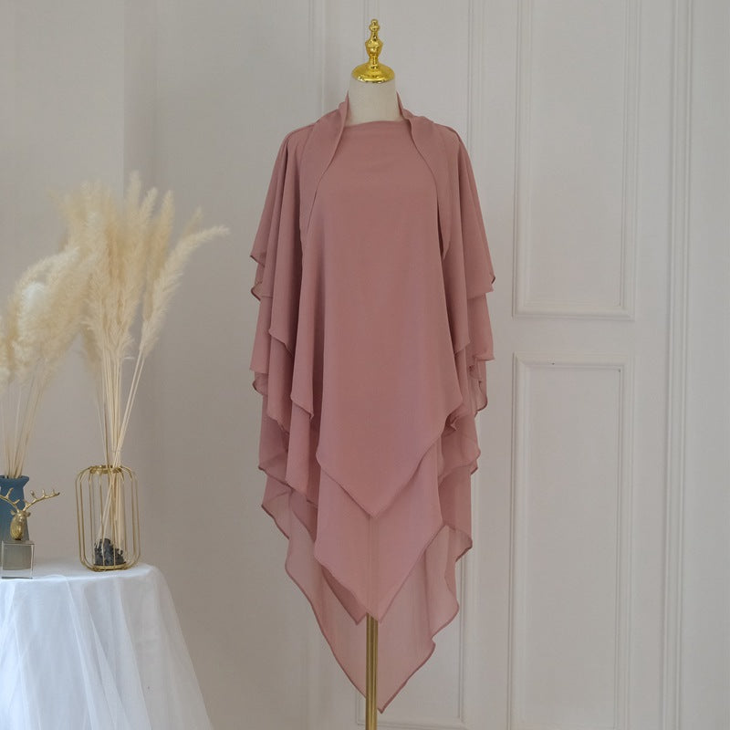 Khimar long en mousseline à 3 couches, 11 options de couleurs
