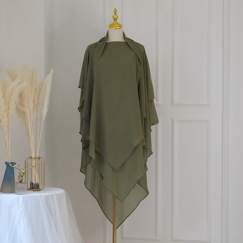 Khimar long en mousseline à 3 couches, 11 options de couleurs