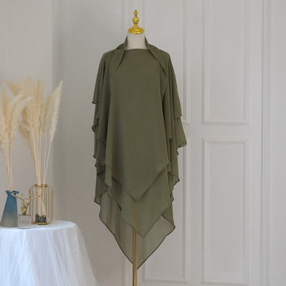 Khimar long en mousseline à 3 couches, 11 options de couleurs