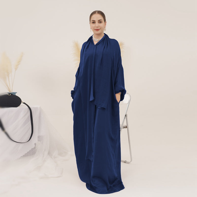 Robe Abaya unie avec foulard hijab, 13 couleurs au choix