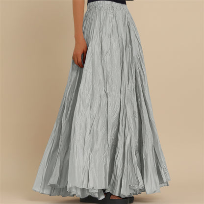 Modest Pleated Plain Solid Color Long Skirt #2603001