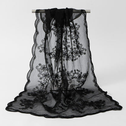 Muslim Women Floral Embroidered Lace Hijab Scarf #26VE156