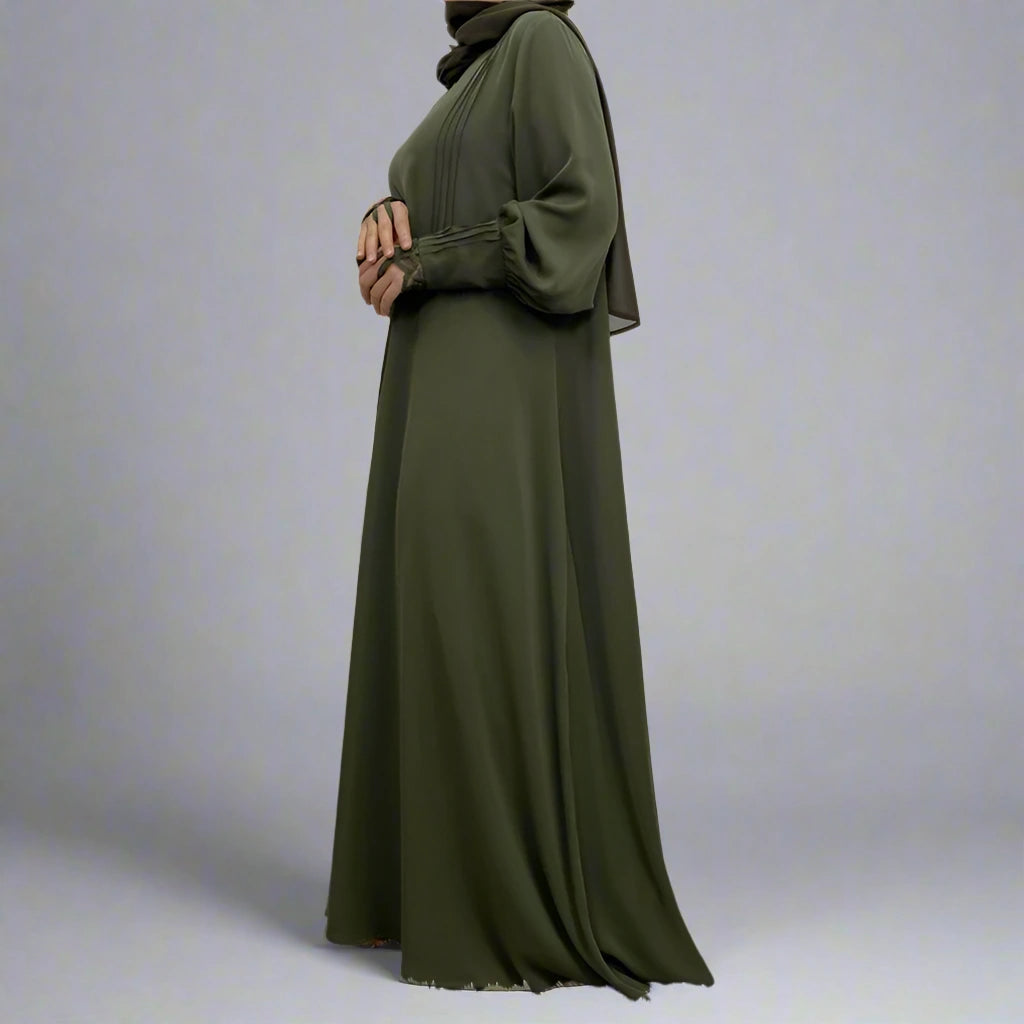 Robe Abaya à manches en dentelle et fermeture éclair sur le devant pour femme musulmane
