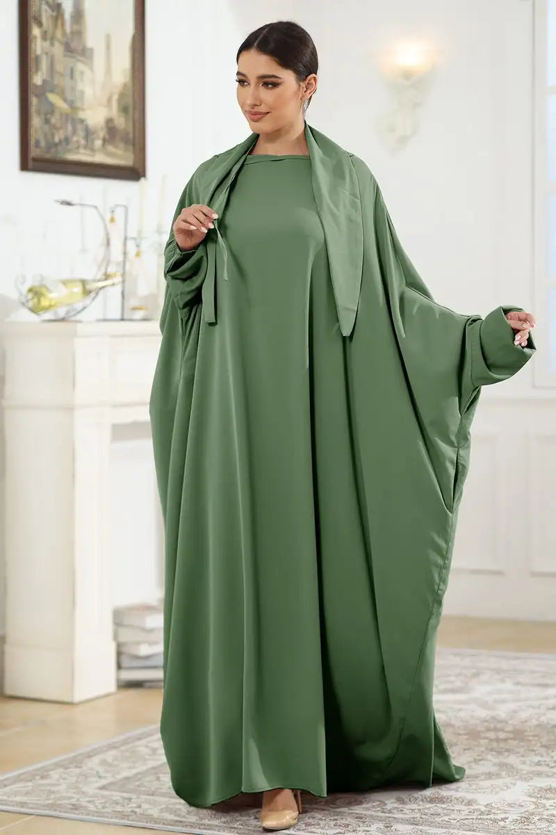 Robe Farasha Abaya en satin à manches chauve-souris pour femmes musulmanes