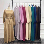 Robe Abaya en satin pour femmes musulmanes turques du Moyen-Orient et de Dubaï