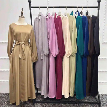 Robe Abaya en satin pour femmes musulmanes turques du Moyen-Orient et de Dubaï
