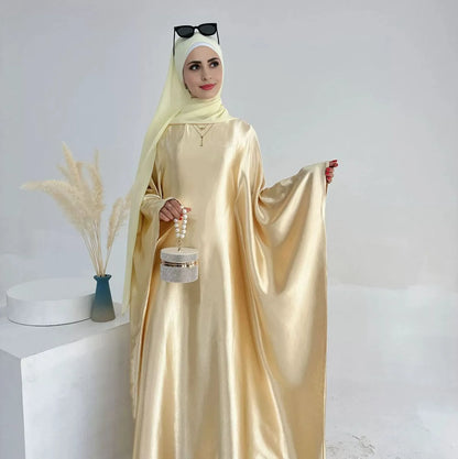 Robe Abaya Farasha en satin brillant pour femmes musulmanes