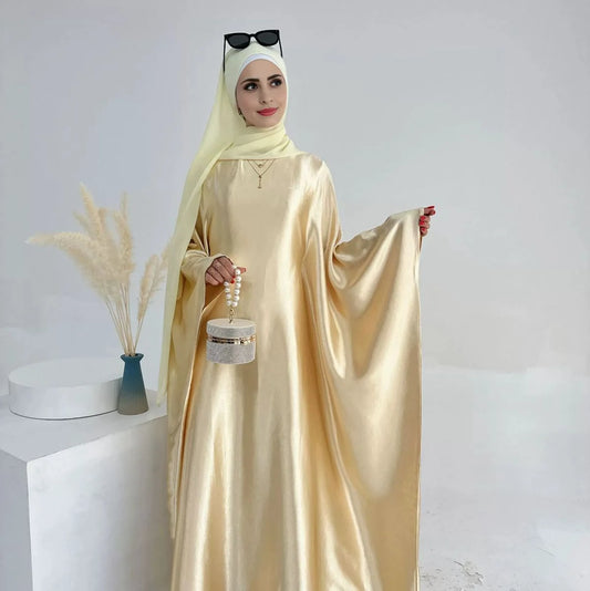 Robe Abaya Farasha en satin brillant pour femmes musulmanes