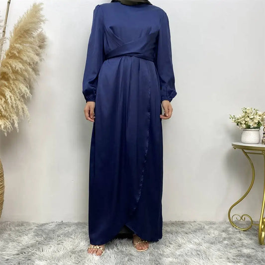 Robe Abaya en satin bleu #25C6345