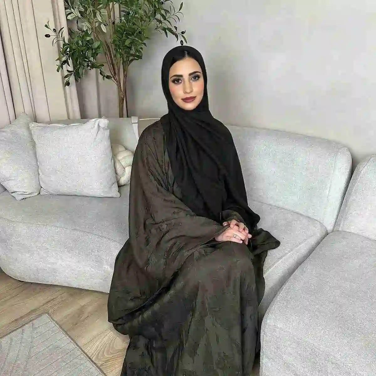 Robe Abaya en satin jacquard 3D #25002