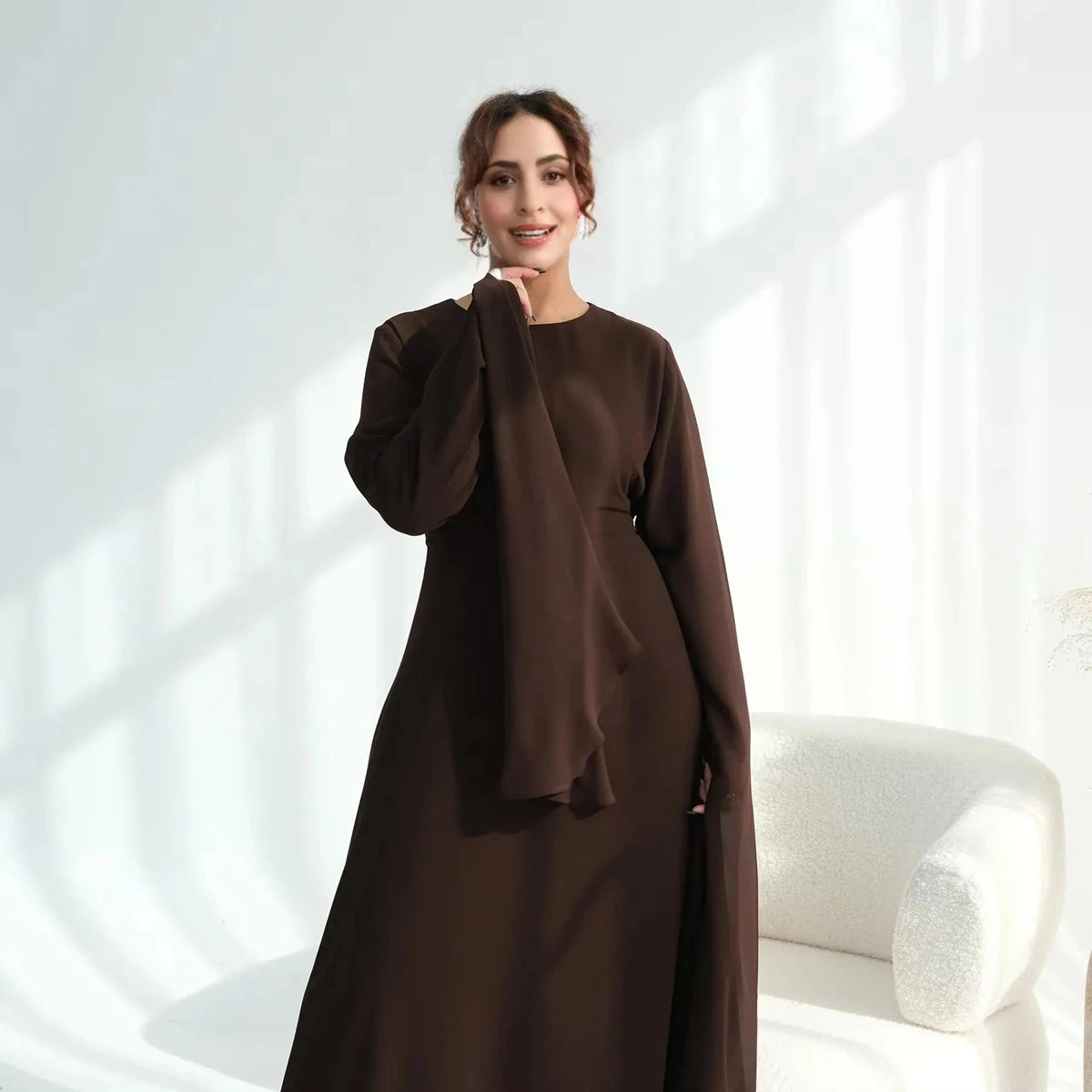 Muslim Waist-clinching Chiffon Abaya Dress #251151