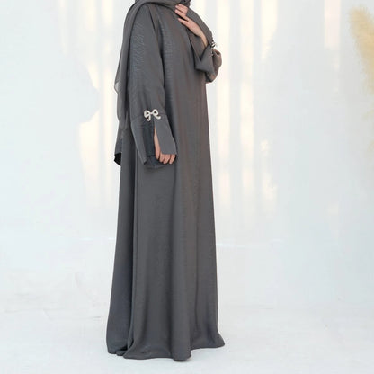 Robe Abaya en satin jacquard avec nœud #25006