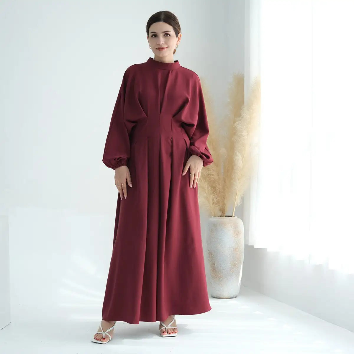 Robe Abaya en lin à manches élastiques pour femmes musulmanes