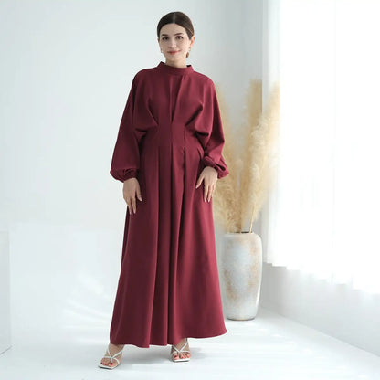 Robe Abaya en lin à manches élastiques pour femmes musulmanes