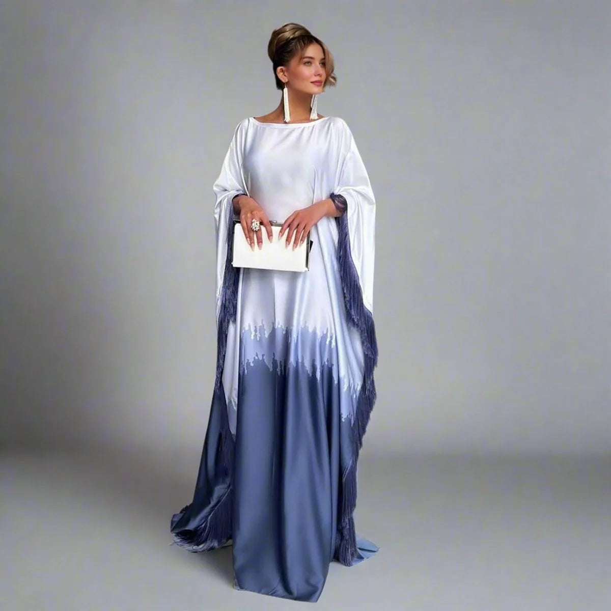Robe abaya à imprimé dégradé et pompons #25135
