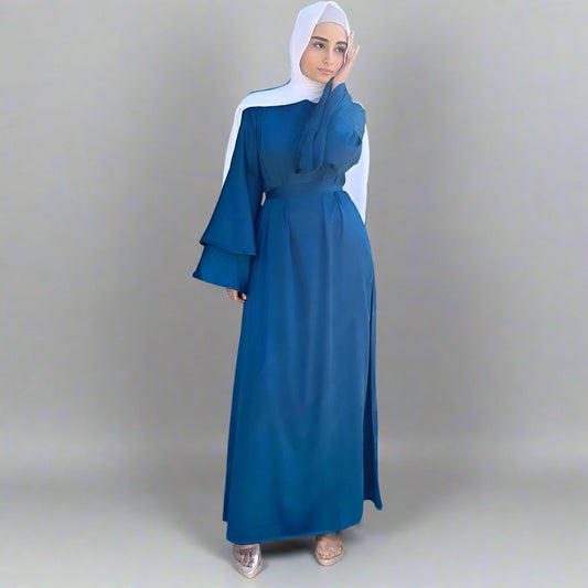 Robe Abaya musulmane à manches évasées de couleur unie