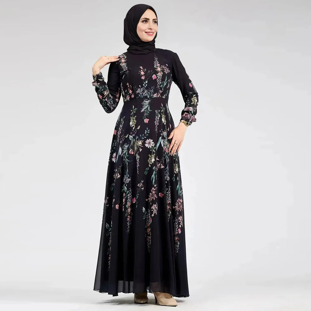 Robe abaya en mousseline imprimée avec ceinture #25979