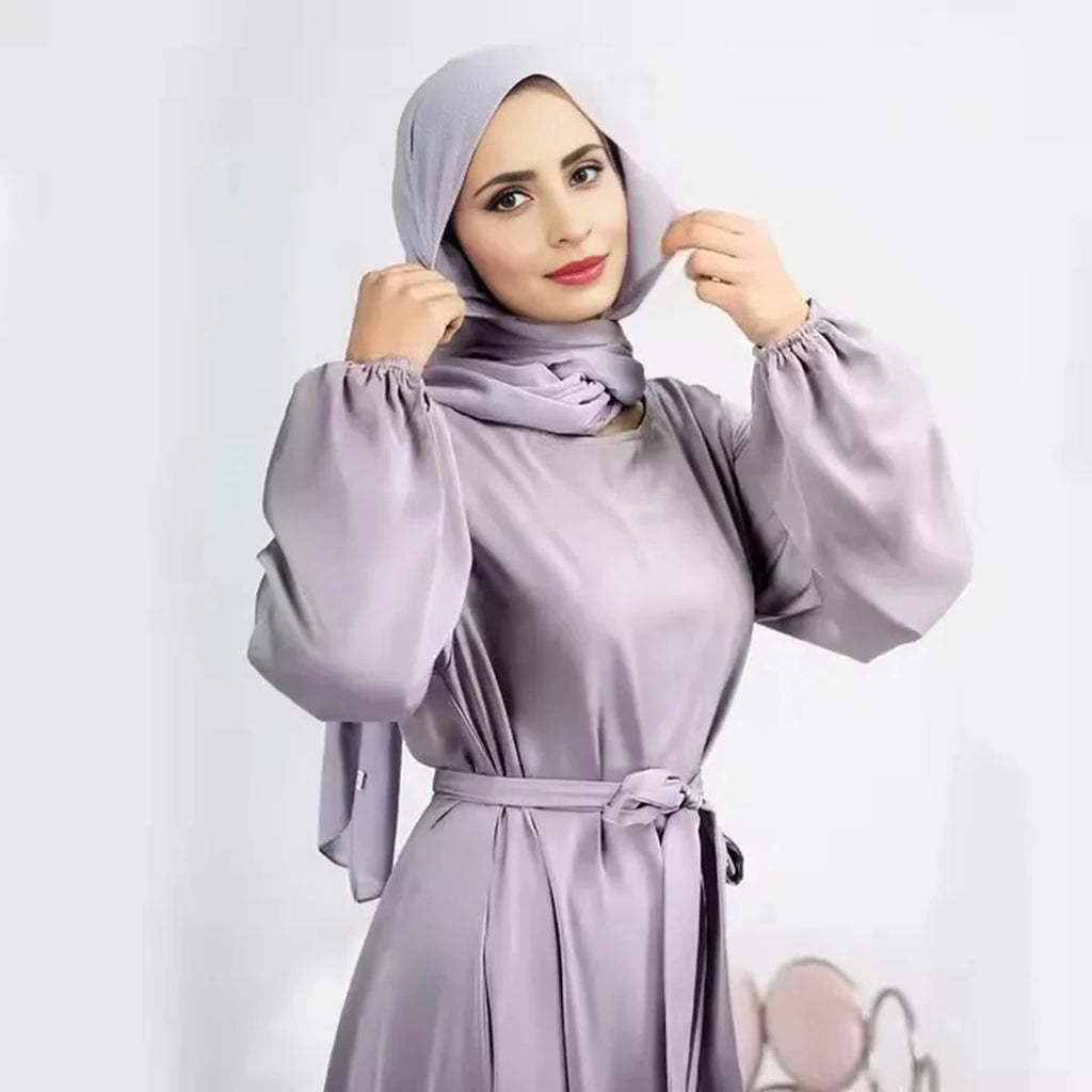 Robe Abaya en satin pour femmes musulmanes turques du Moyen-Orient et de Dubaï