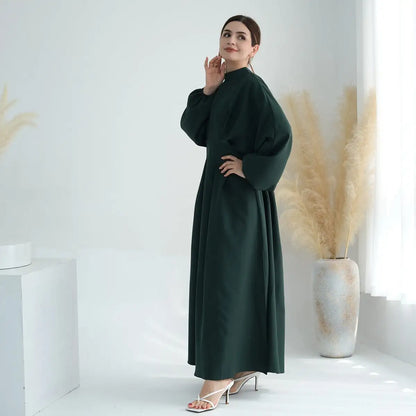 Robe Abaya en lin à manches élastiques pour femmes musulmanes