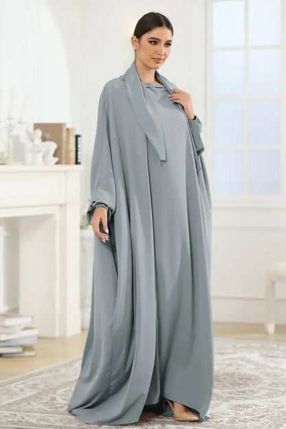 Robe Farasha Abaya en satin à manches chauve-souris pour femmes musulmanes