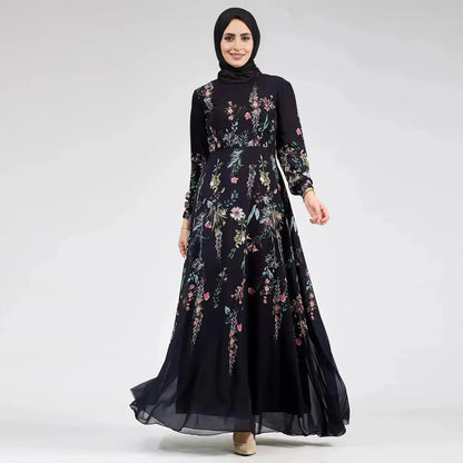 Robe abaya en mousseline imprimée avec ceinture #25979