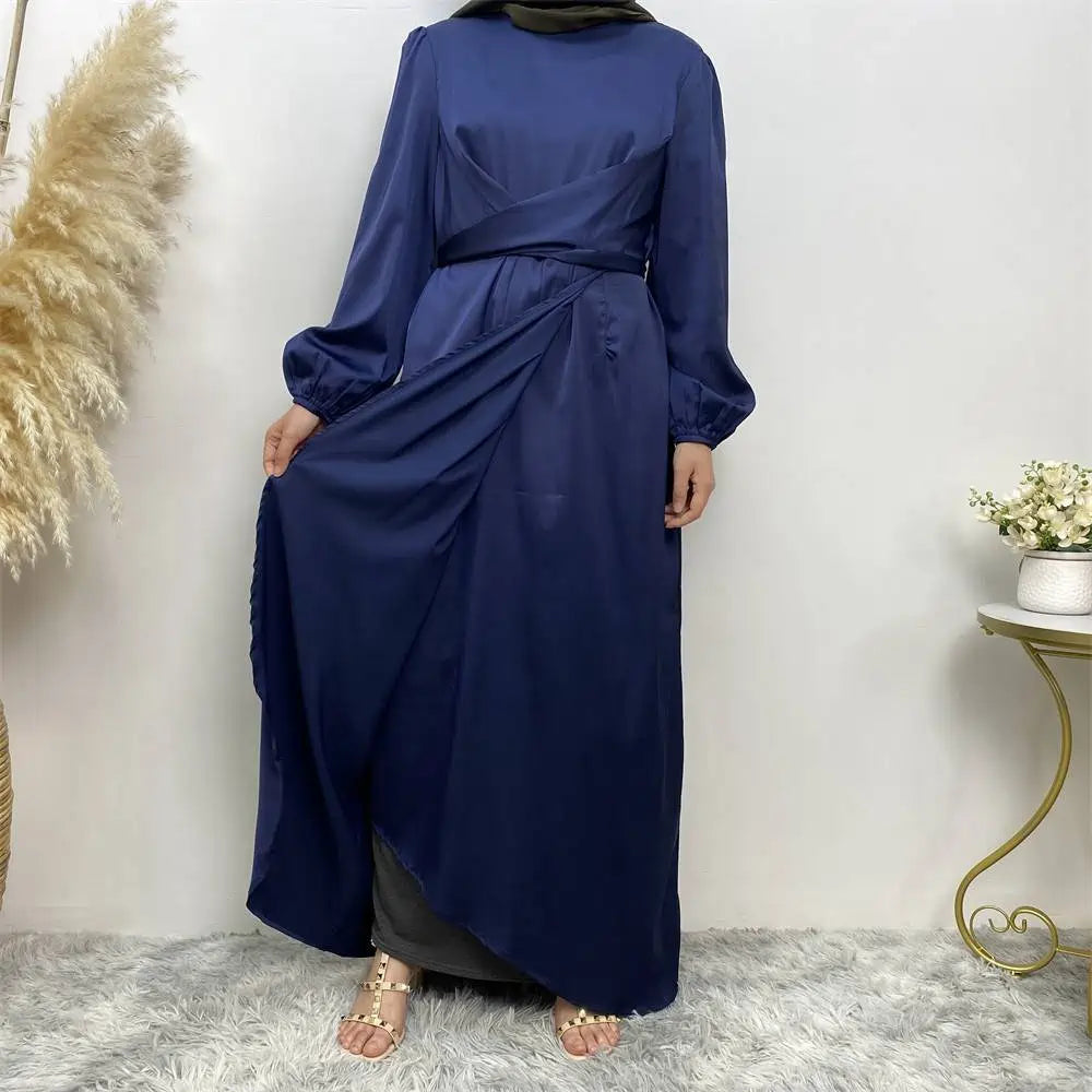 Robe Abaya en satin bleu #25C6345