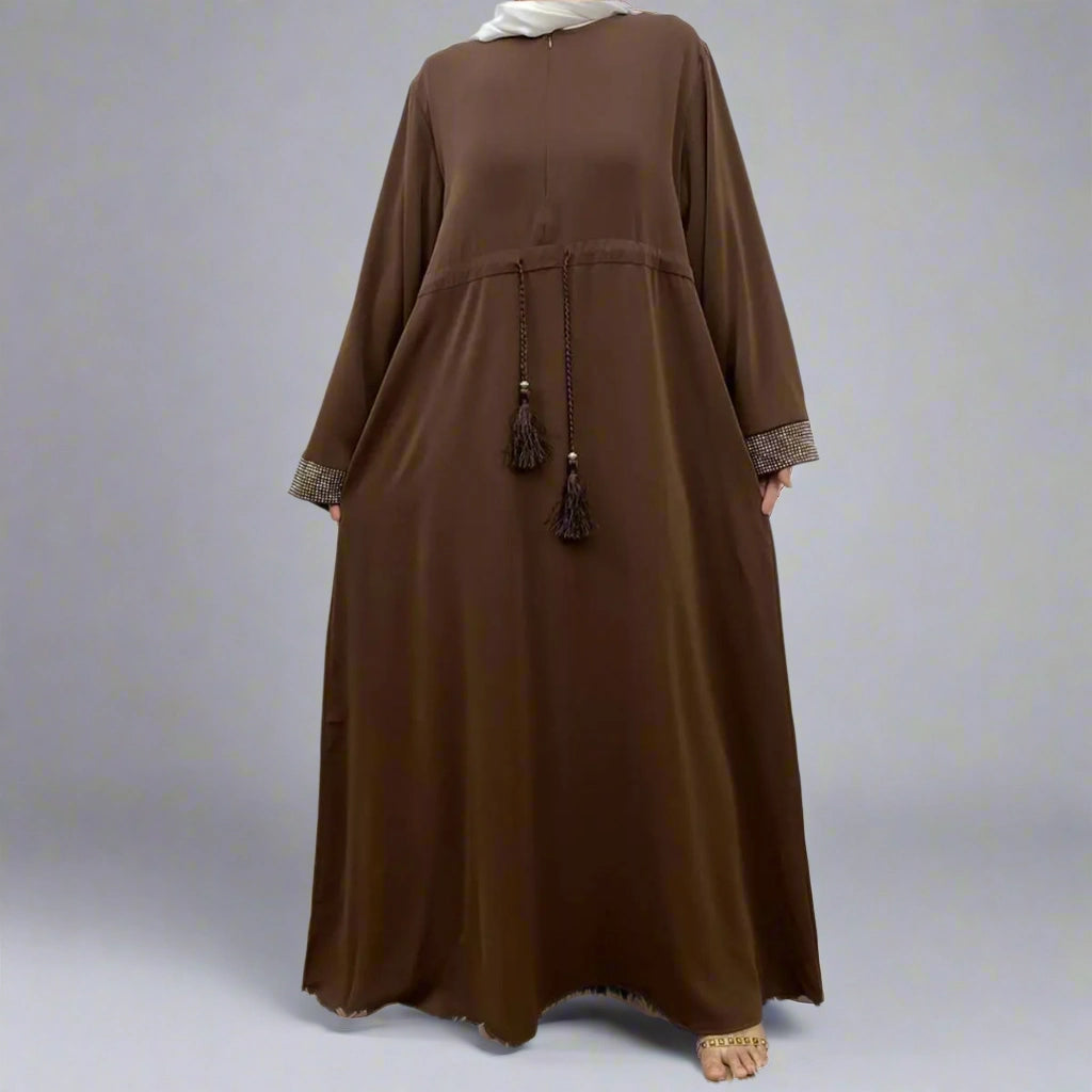 Robe Abaya avec poignets en strass Hotfix et poche