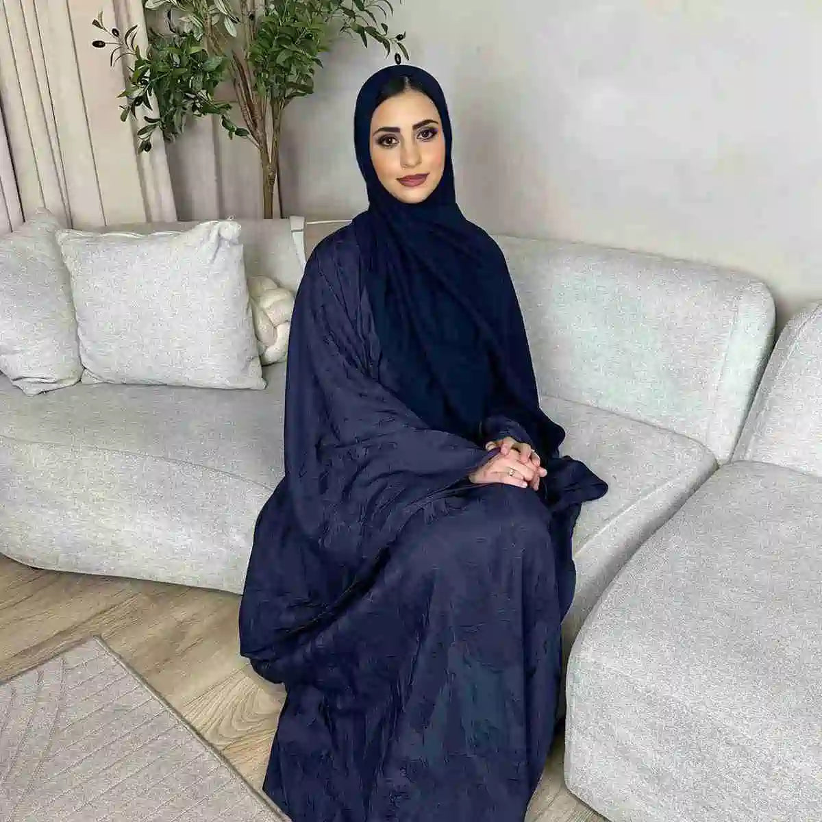 Robe Abaya en satin jacquard 3D #25002