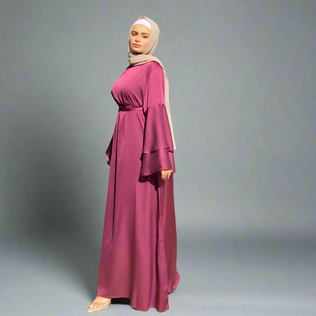 Robe Abaya musulmane à manches évasées de couleur unie