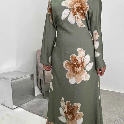 Robe Abaya en satin imprimé avec ceinture #251063