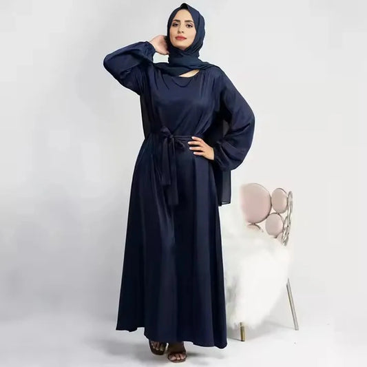 Robe Abaya en satin pour femmes musulmanes turques du Moyen-Orient et de Dubaï