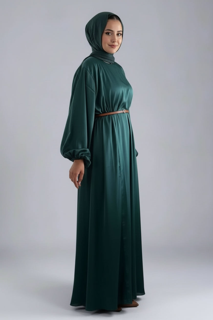 Ensemble 2 pièces en satin pour femmes musulmanes, robe abaya ouverte avec robe intérieure sans manches
